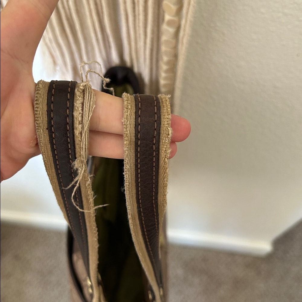 Vintage Coach Signature Chelsea Heritage Stripe Tote tan brown/ leather trim - Picture 3 of 7